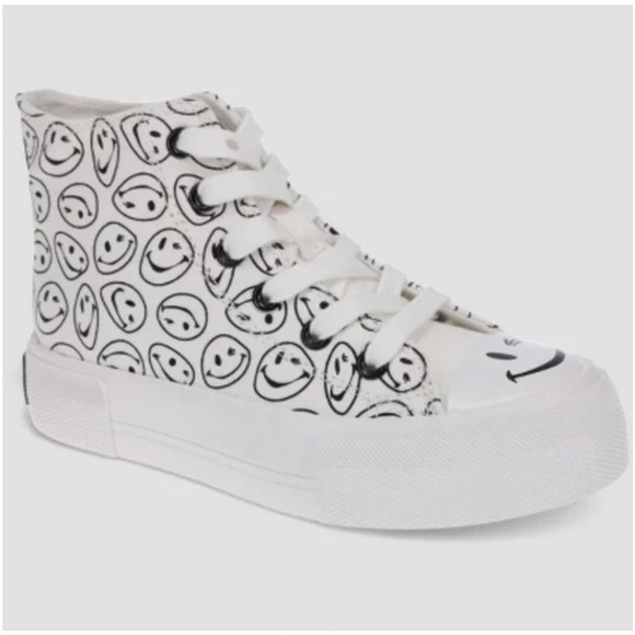 Girls Joe Boxer Smiley Face Hi-Top Sneakers - Black and White - Picture 1 of 5